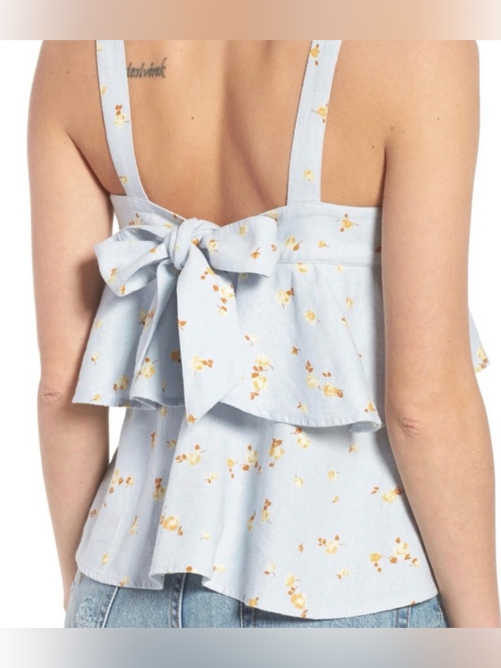 bp Light Blue Top with Yellow Floral Print Linen baby doll